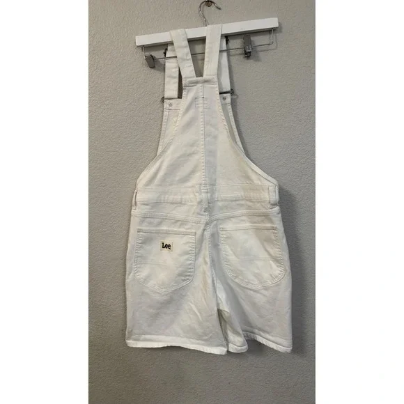 Lee Womens White Denim Overall Shorts Size S Stretch Bib Utility Summer 11233578 - Picture 11 of 11